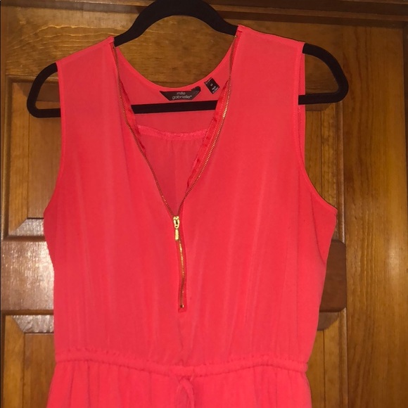 Coral v-neck sundress, drawstring & zipper, size M - Picture 2 of 6